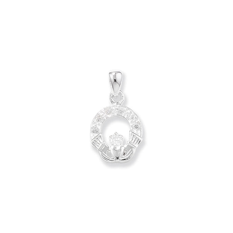Sterling Silver CZ Claddagh Necklace