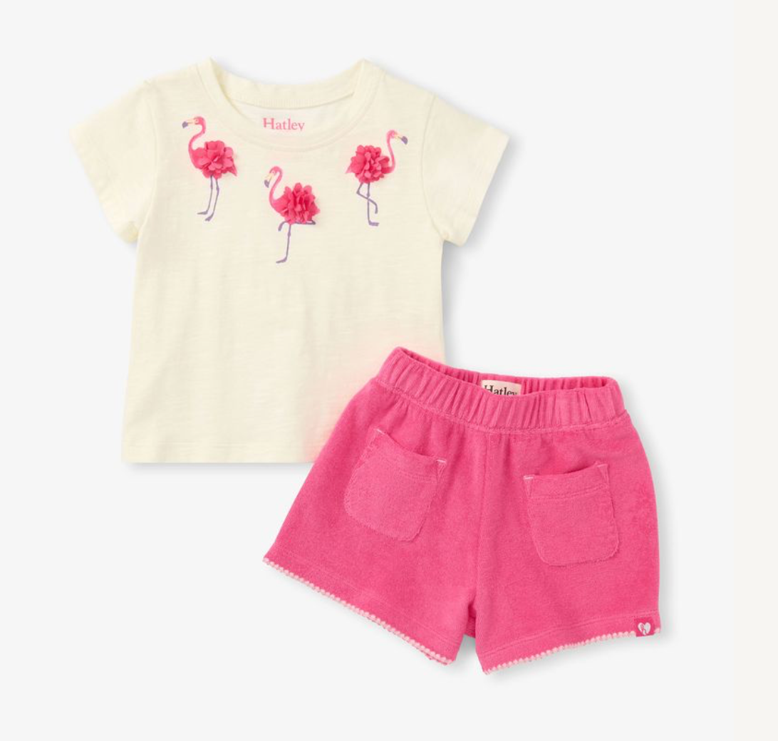 Hatley Baby Girls Flamingo Tee And Short Set