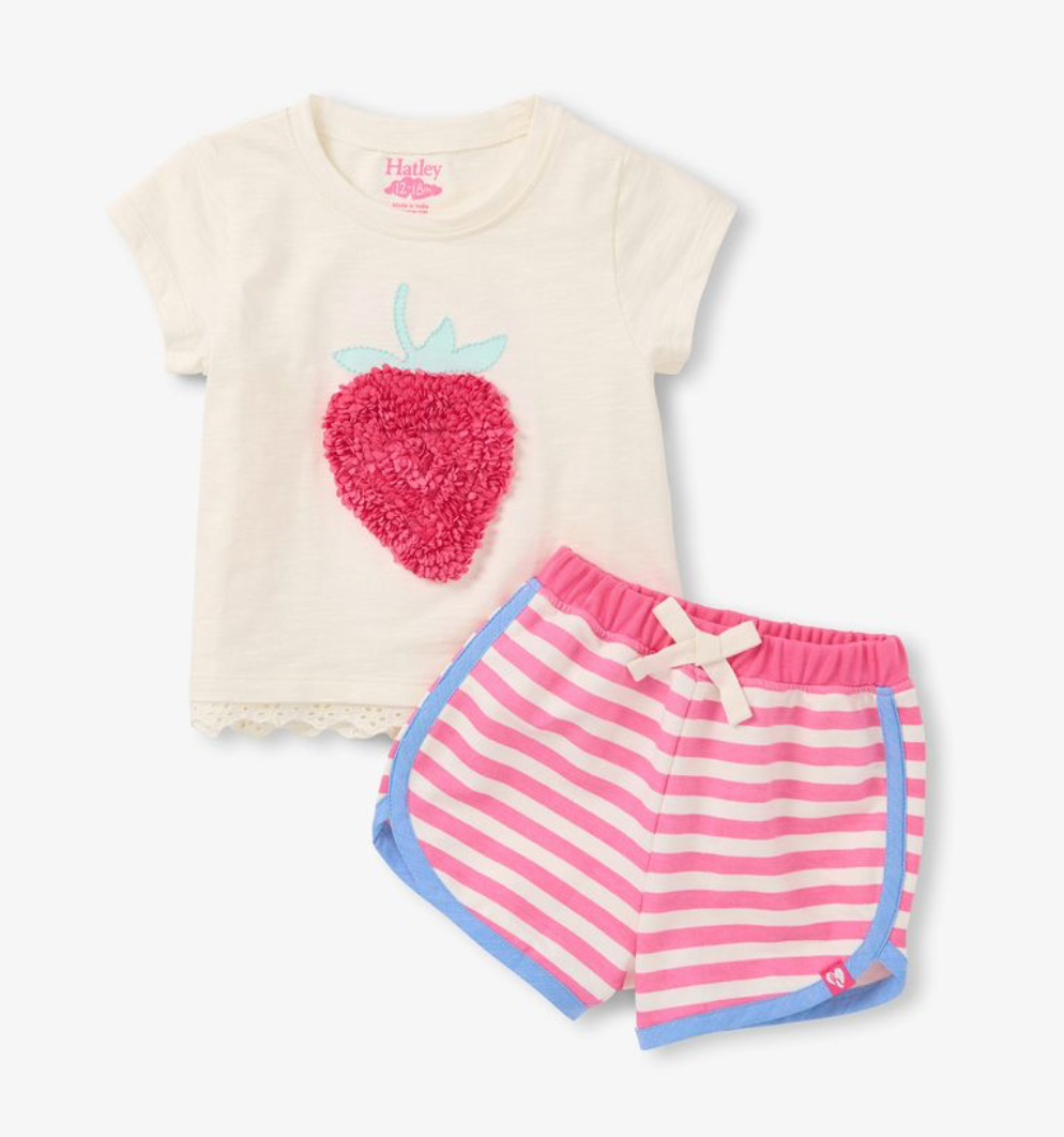 Hatley Baby Girl Raspberry Eyelet Trim Tee & Short Set