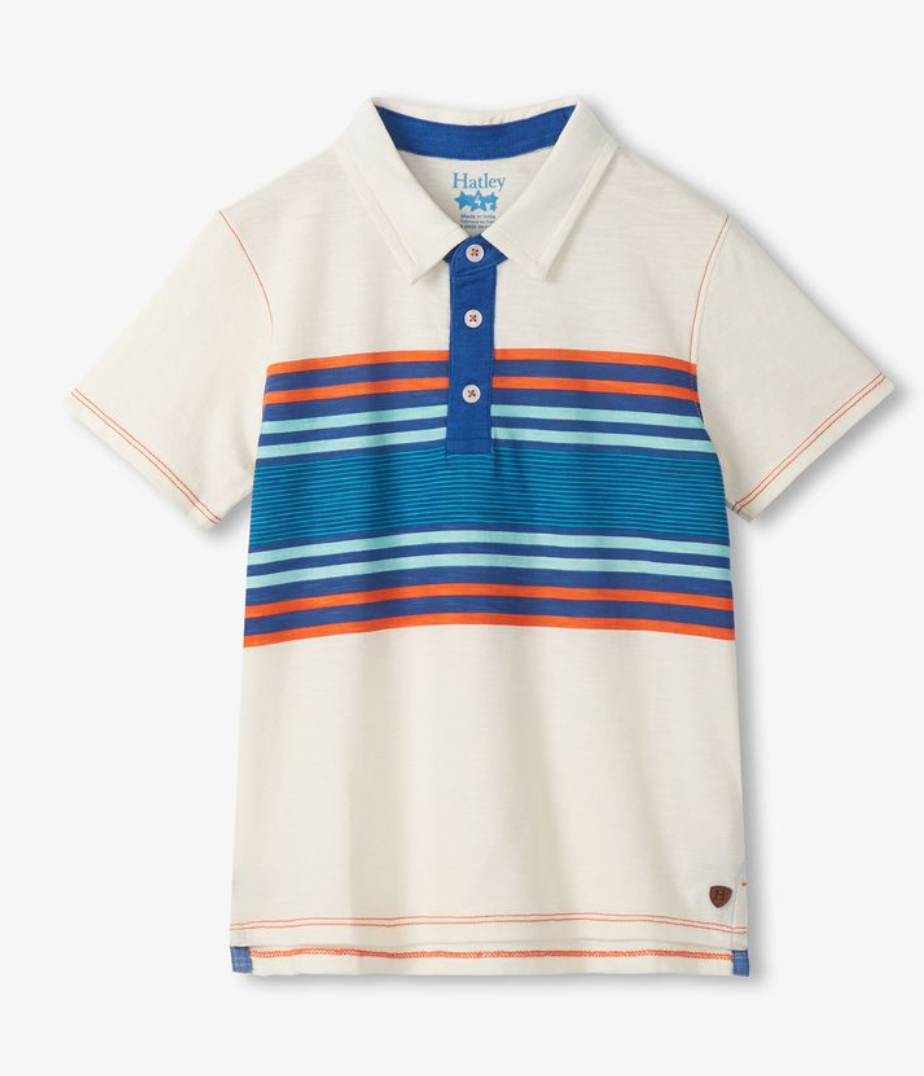 Hatley Boys Vintage Colour Block Stripes Polo Tee