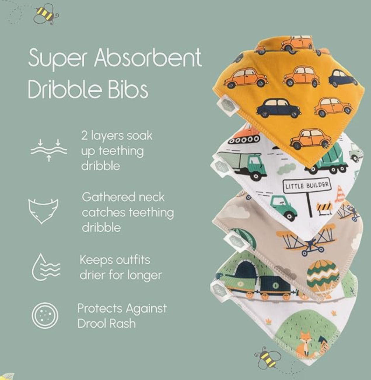 Ziggle Baby Zoom 4 Pack Bibs