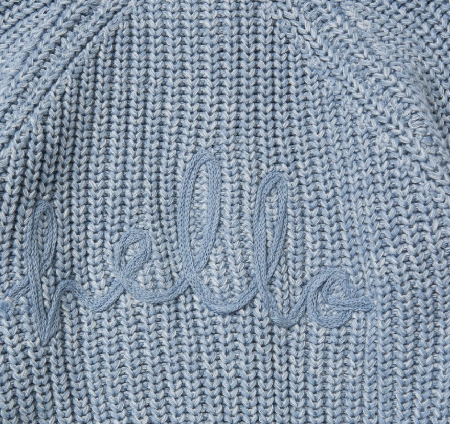 Blue Baby Knitted Cardigan with Embroidery Detail - Hello