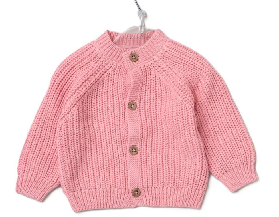 Pink Baby Knitted Cardigan with Embroidery Detail - Hello