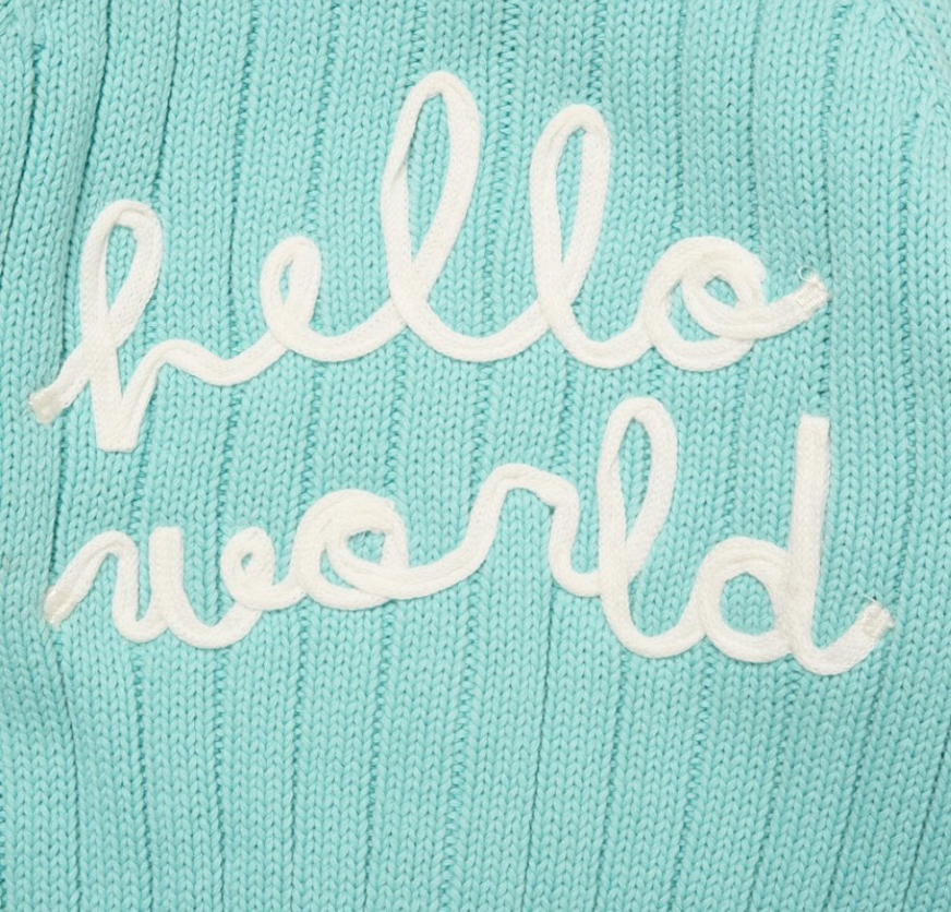 Mint Baby Knitted Cardigan with Embroidery Detail - Hello World