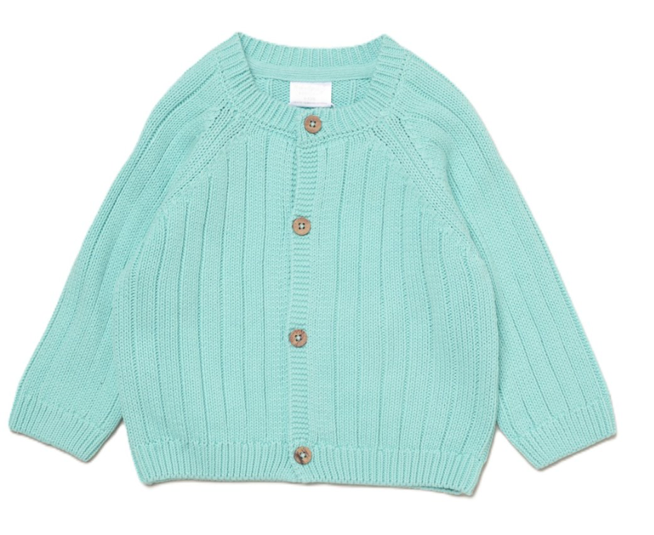 Mint Baby Knitted Cardigan with Embroidery Detail - Hello World