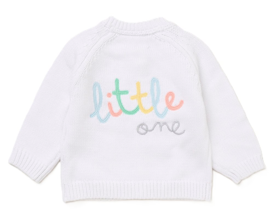 White Baby Knitted Cardigan with Embroidery Detail - Little One