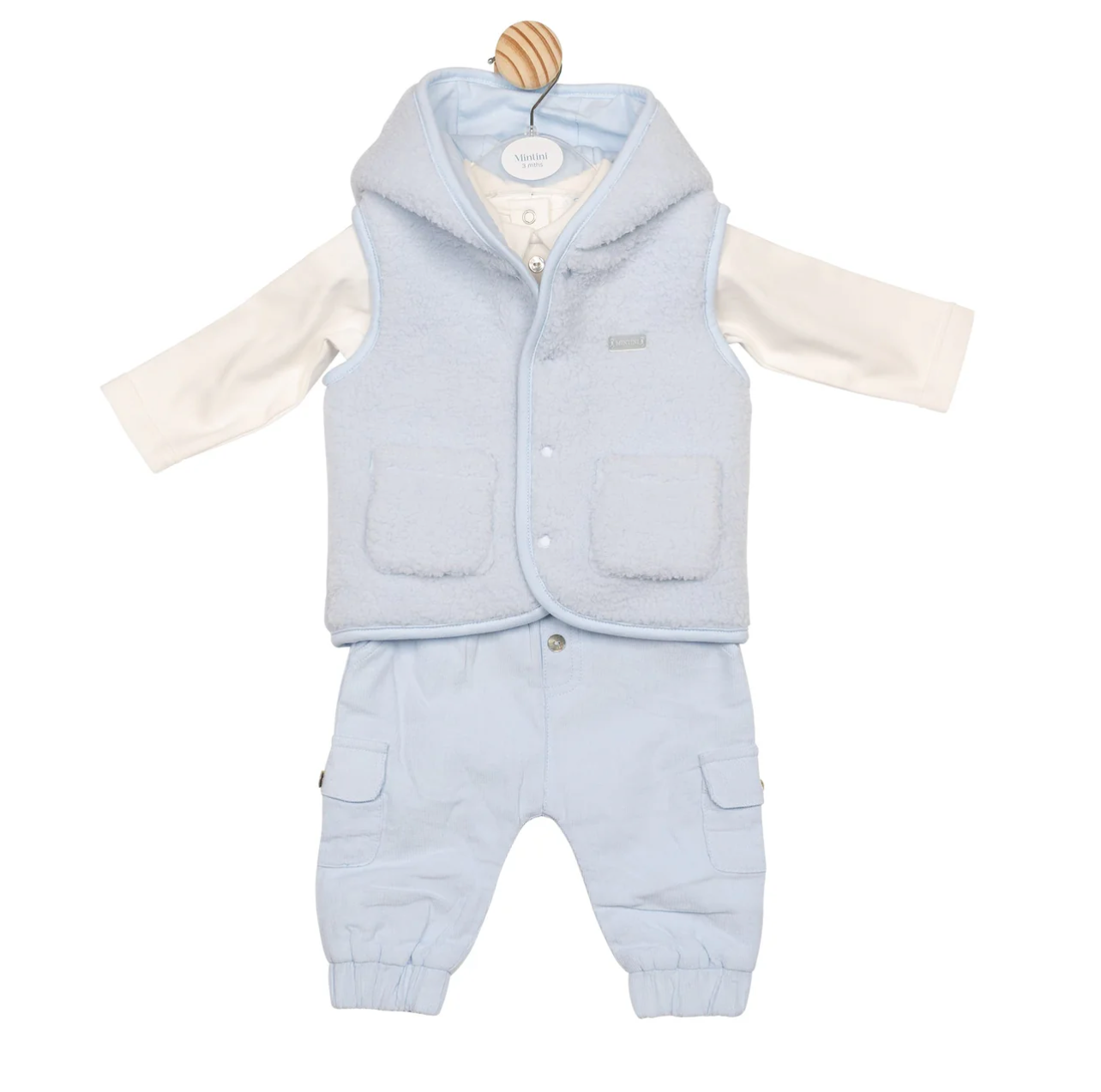 Mintini Baby Blue Fleece Gilet Three Piece Set