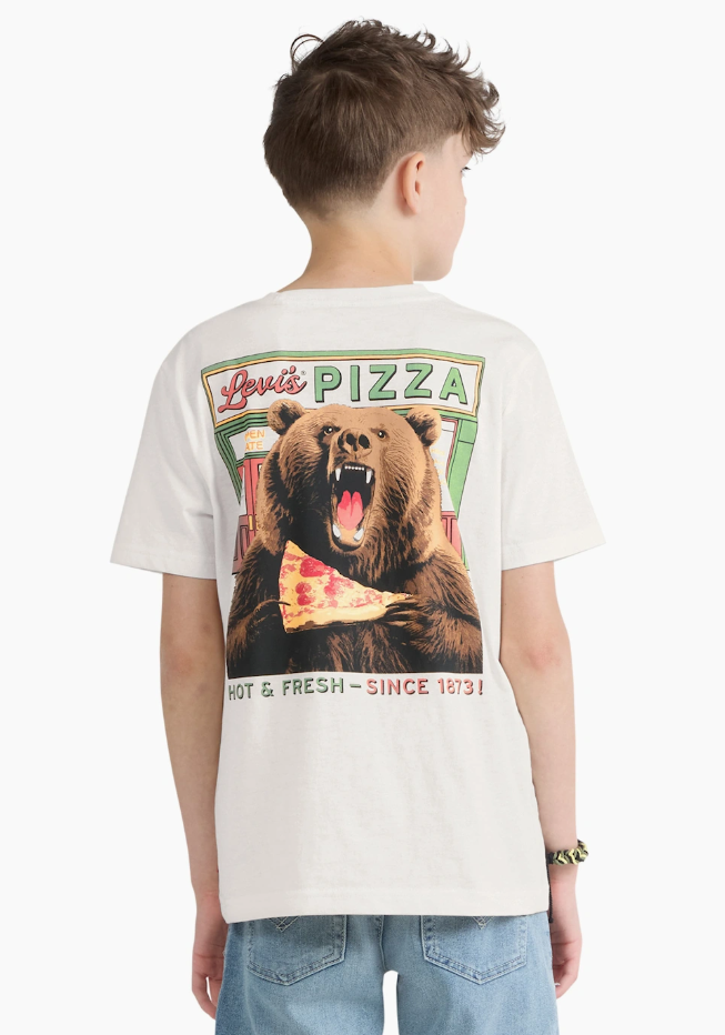 Levi's Boys Pizza Loving Bear T-shirt In Ivory