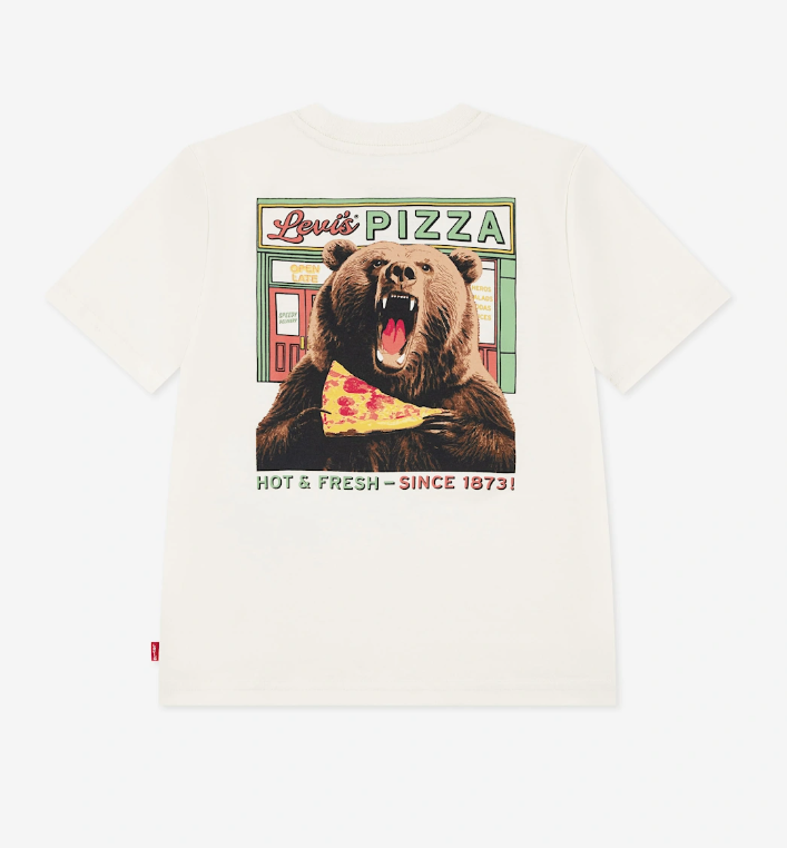 Levi's Boys Pizza Loving Bear T-shirt In Ivory