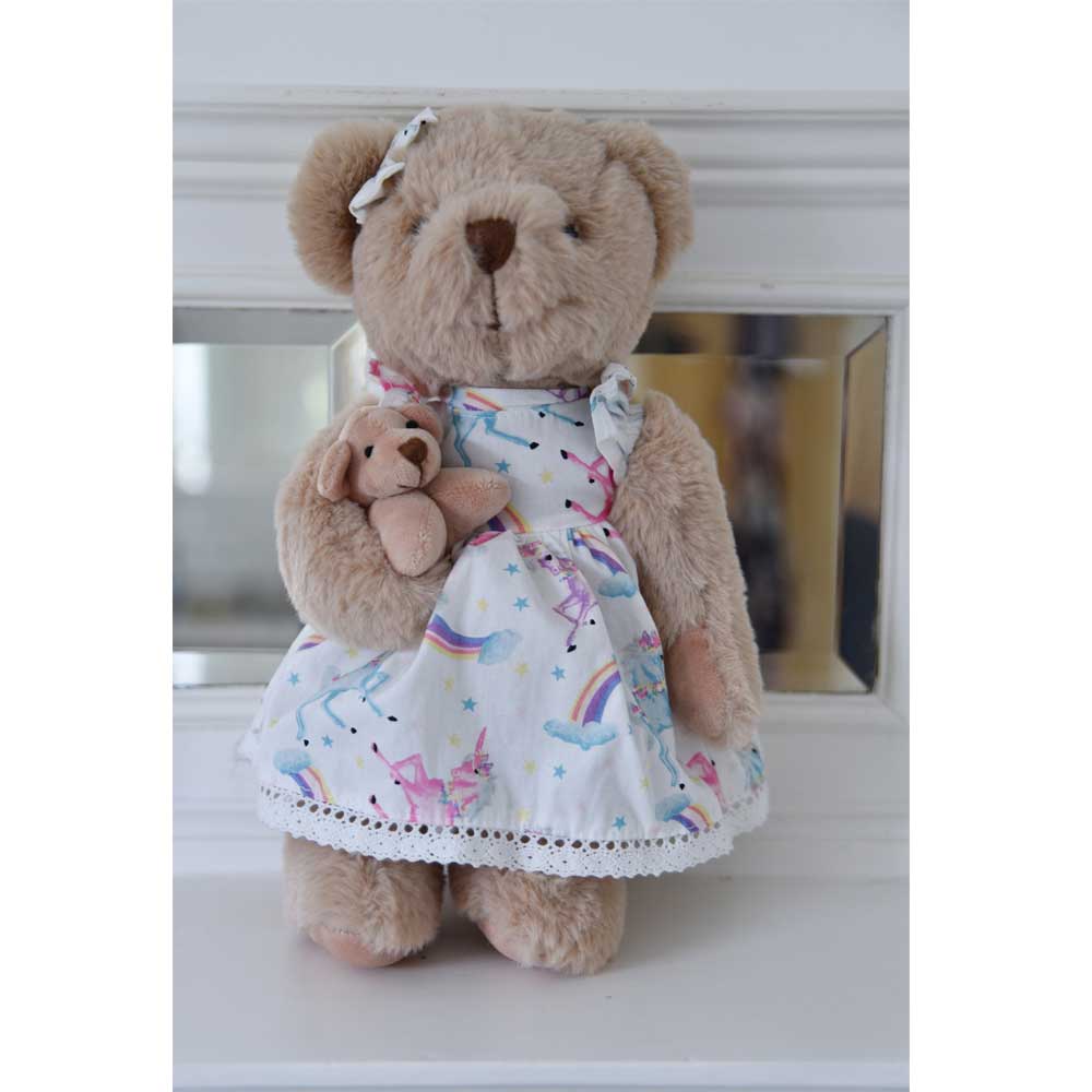 Teddy Bear with Unicorn Dress and Baby Bear