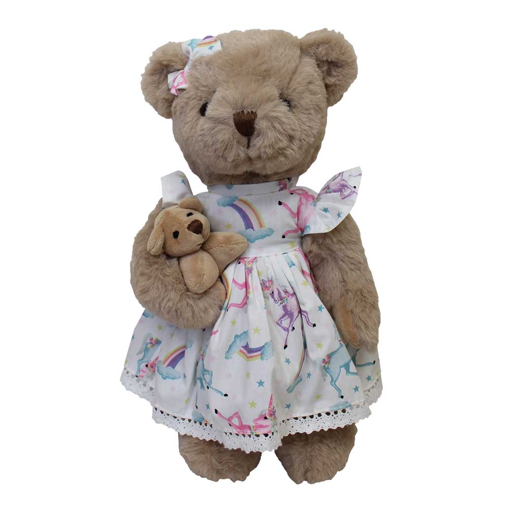 Teddy Bear with Unicorn Dress and Baby Bear