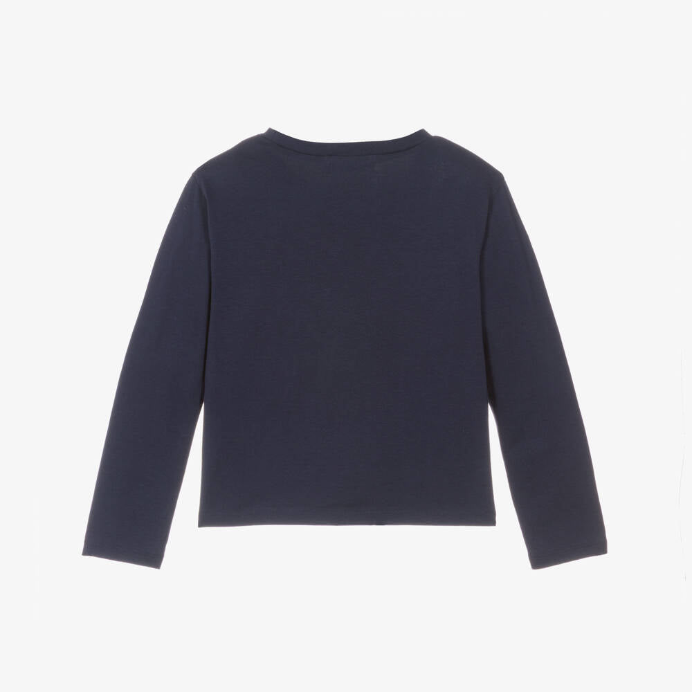 Billieblush Girls Navy Sequin Heart Long Sleeved Top.