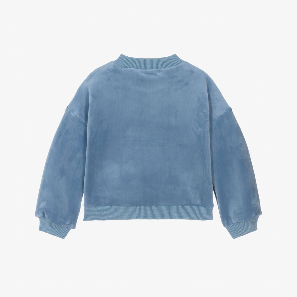 Billieblush Girls Blue Sequin Heart Velour Sweater