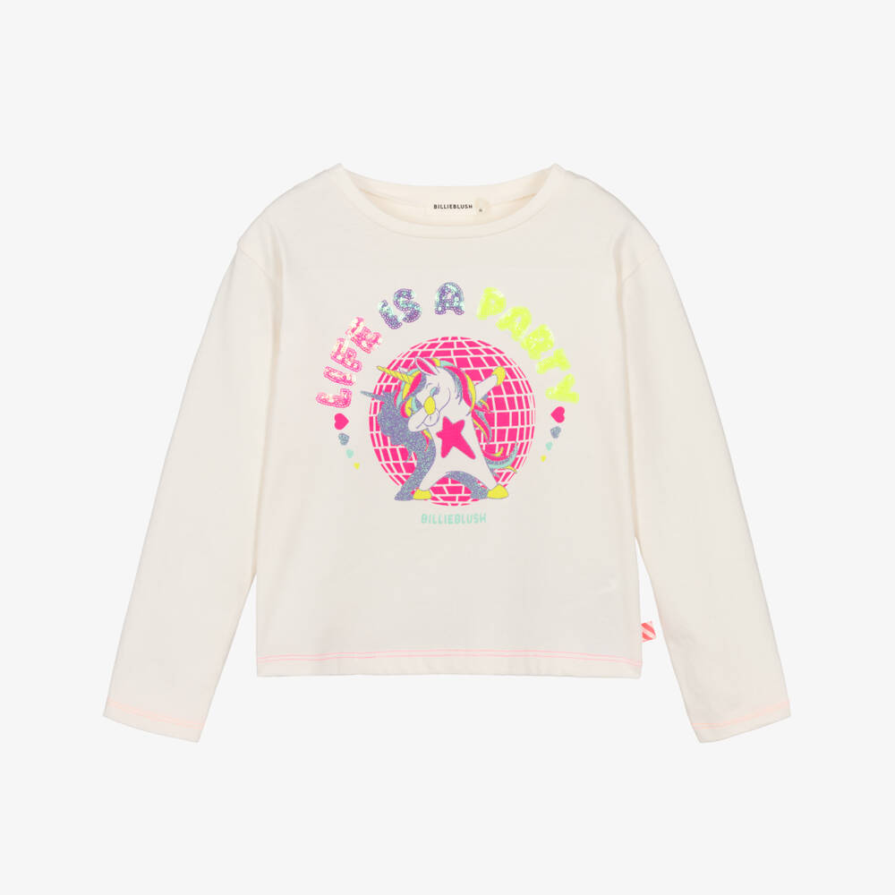 Billieblush Ivory Sequin Unicorn Long Sleeve Top