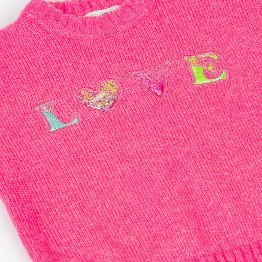 Billieblush Knitted Pink Love Confetti Sweater