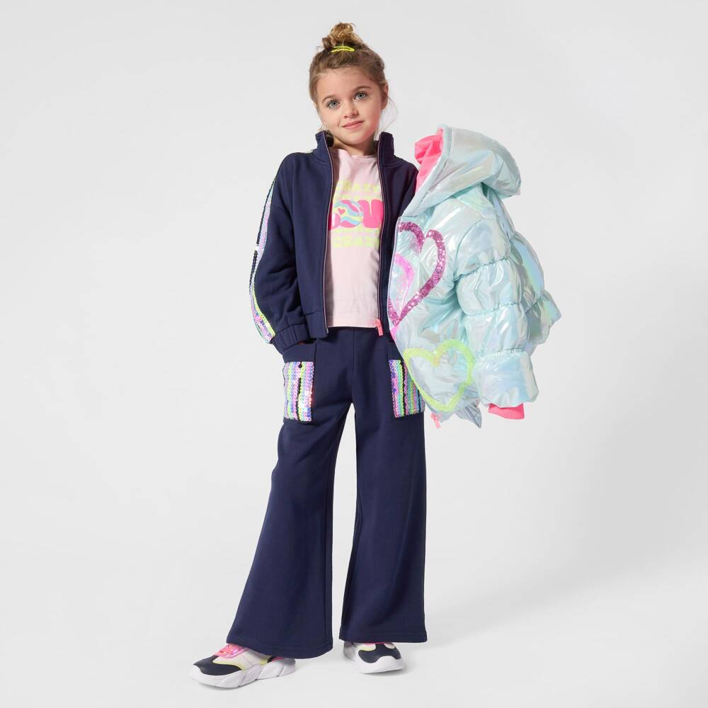 Billieblush Girls Navy Sequin Track Top