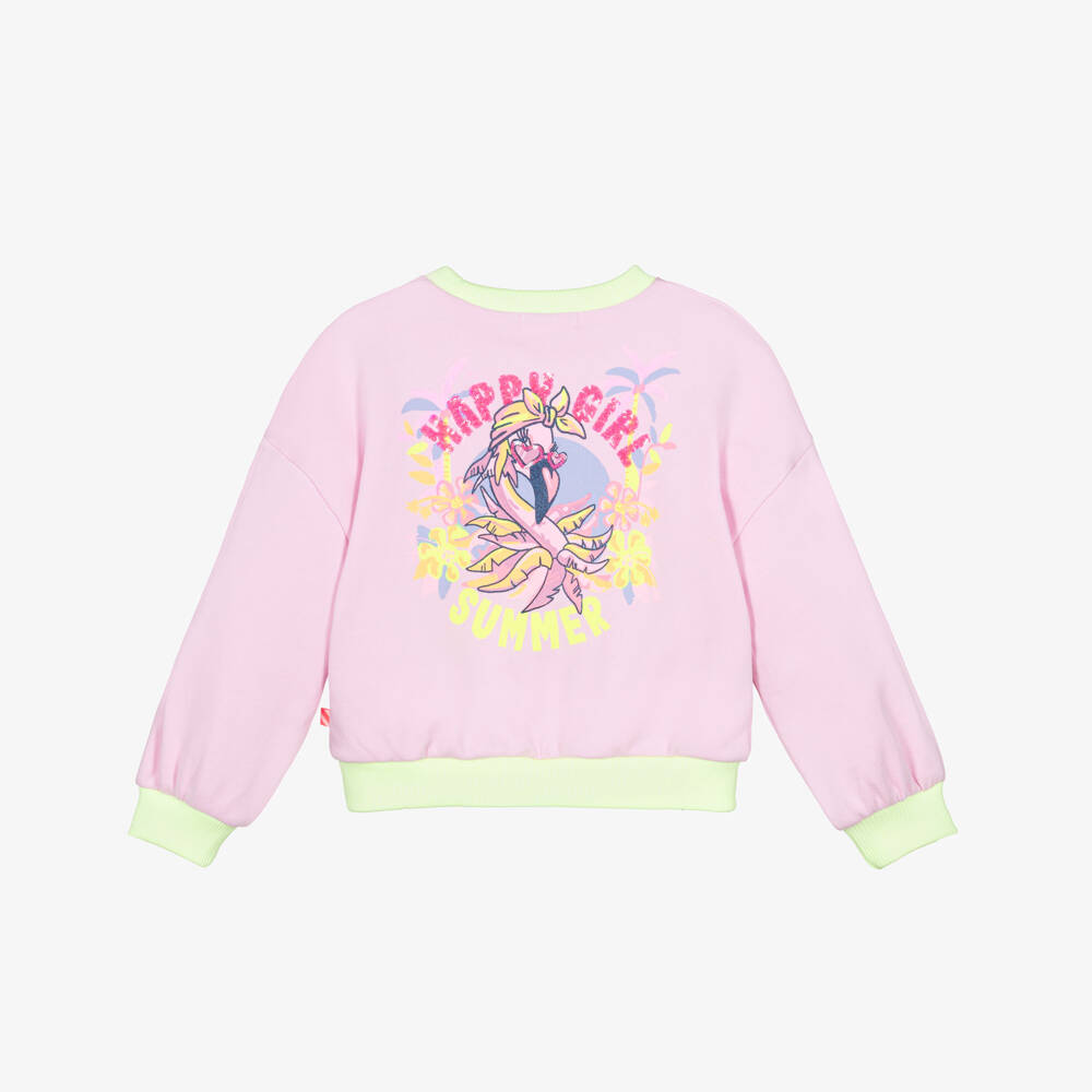 Billieblush Girls Pink Cotton Happy Girl Sweatshirt With Flamingo Print.