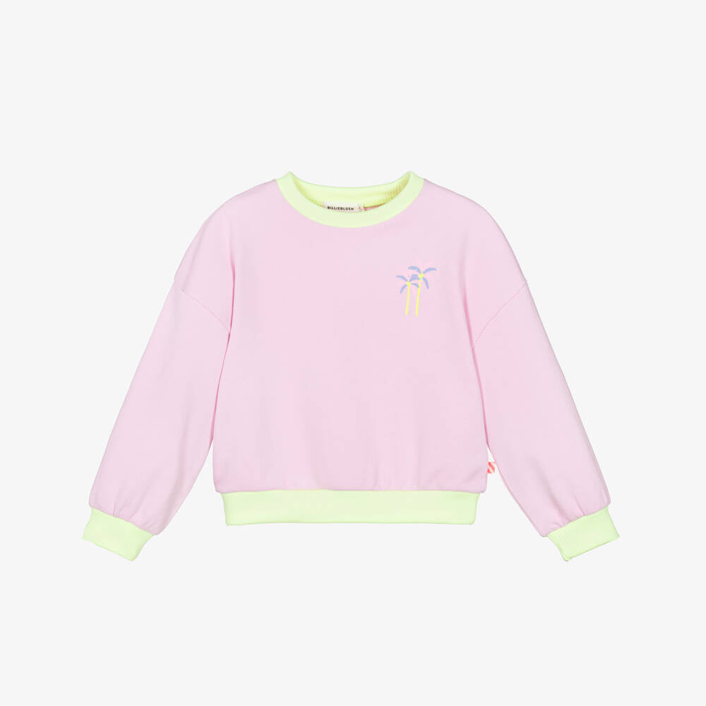 Billieblush Girls Pink Cotton Happy Girl Sweatshirt With Flamingo Print.