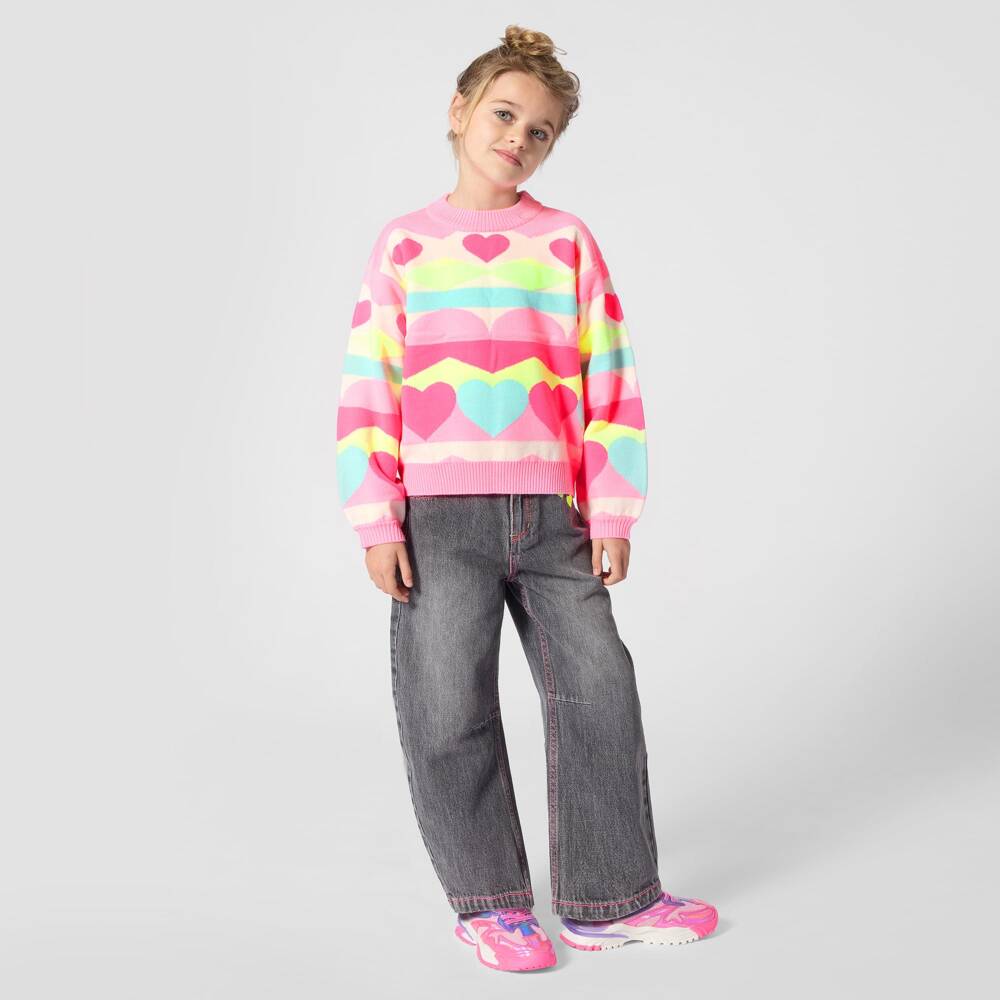 Billieblush Girls Neon Pattern Heart Sweater