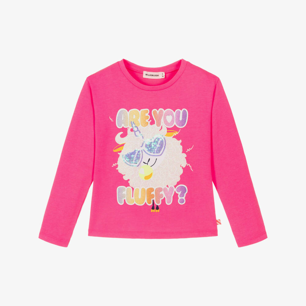Billieblush Girls Pink Long Sleeve Glitter Print Top
