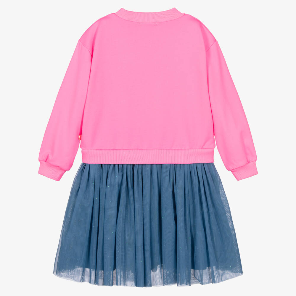 Billieblush Girls Pink Sweatshirt Dress With Tulle Skirt.
