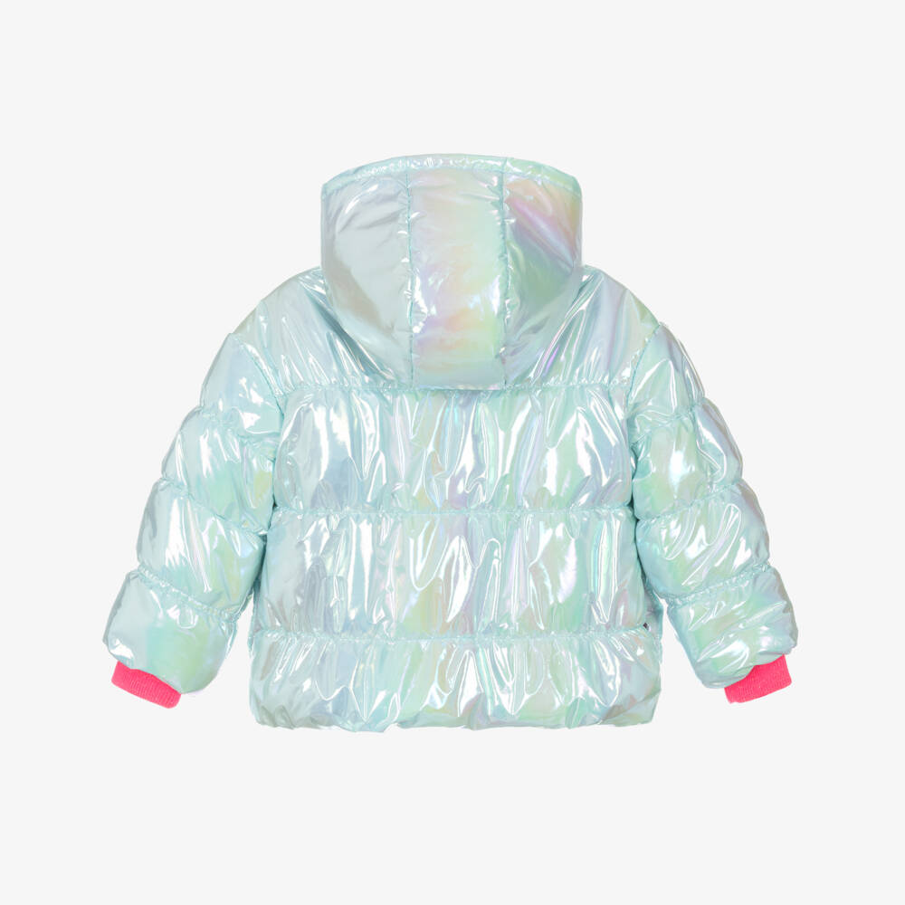 Billieblush Girls Metallic Blue Sequin Heart Coat