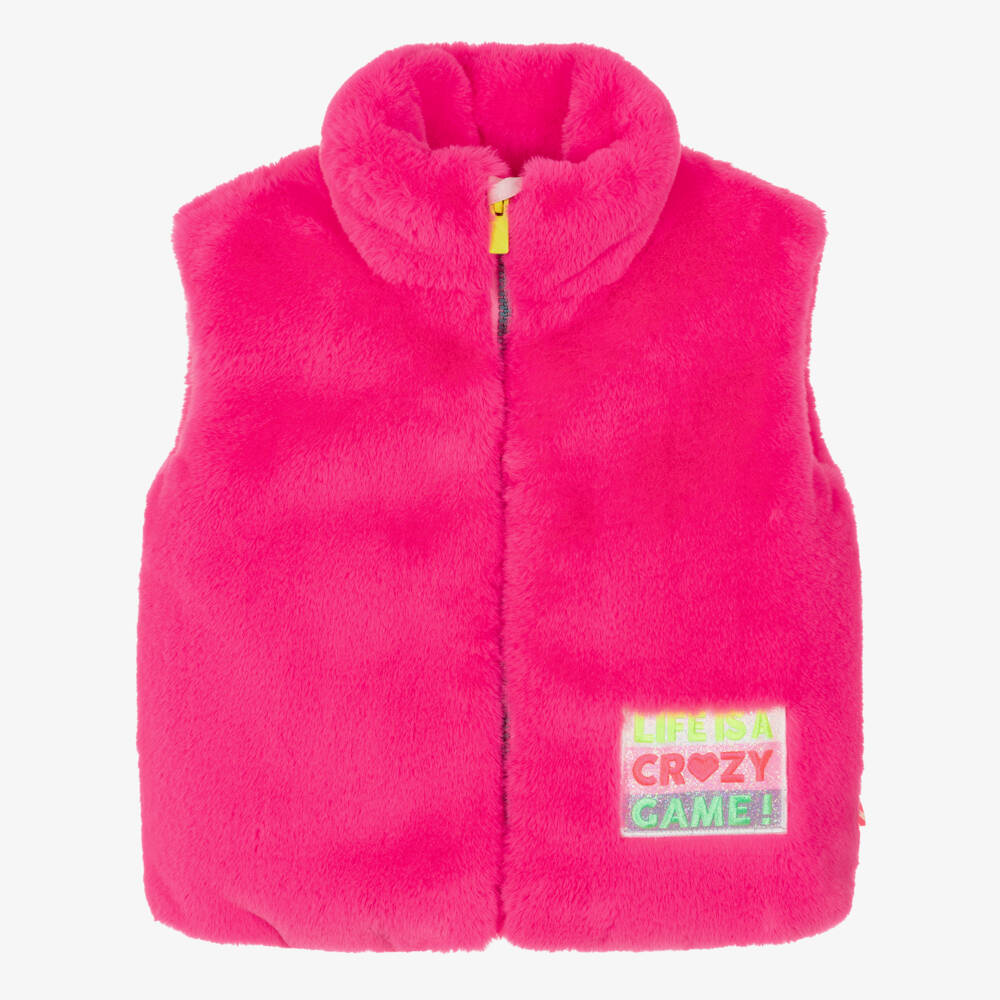 Billieblush Girls Neon Pink Faux Fur Gilet