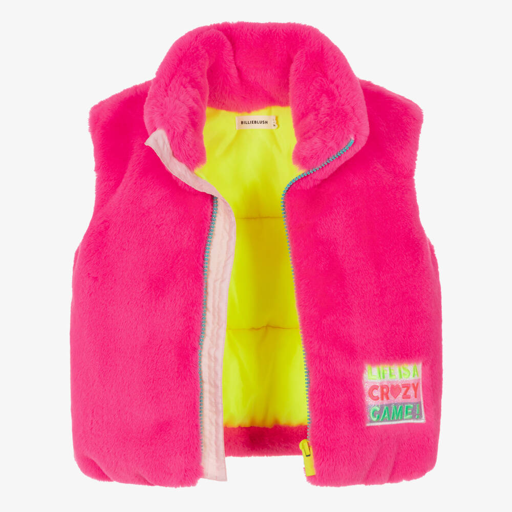 Billieblush Girls Neon Pink Faux Fur Gilet