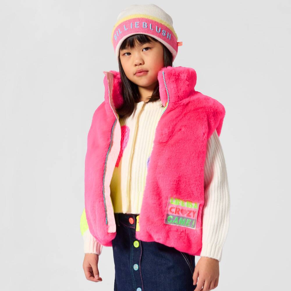 Billieblush Girls Neon Pink Faux Fur Gilet