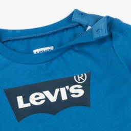 Levis Boys Blue Long Sleeved Batwing Logo Top.