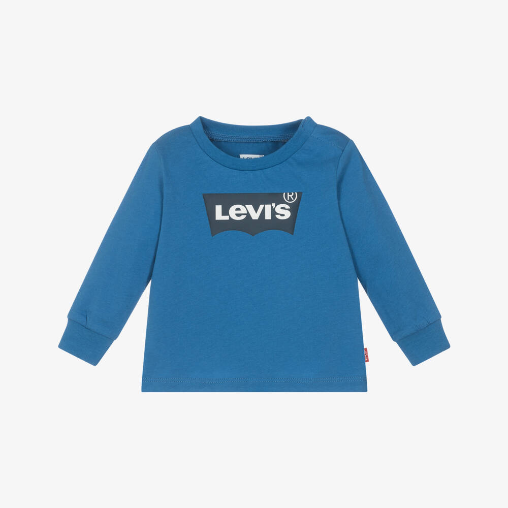 Levis Boys Blue Long Sleeved Batwing Logo Top.