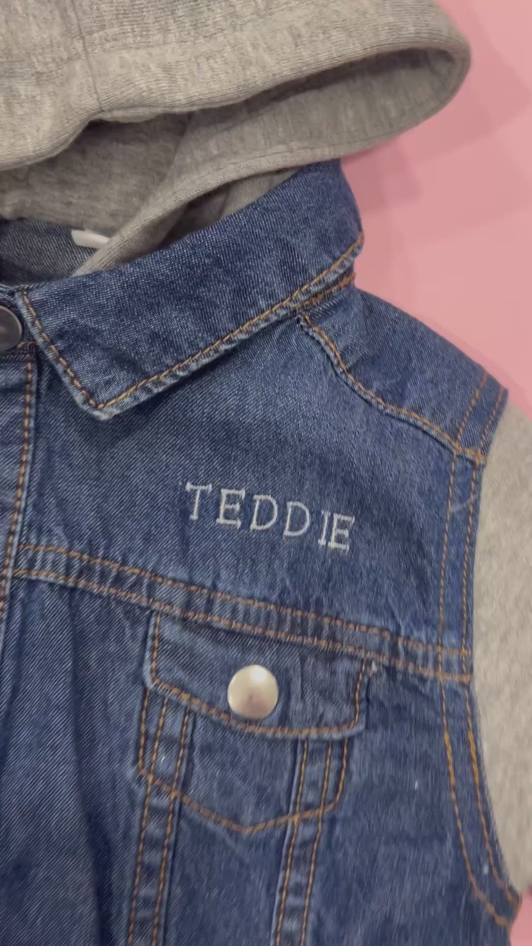 Load video: *NEW* Boys Personalised Hooded Denim Jacket